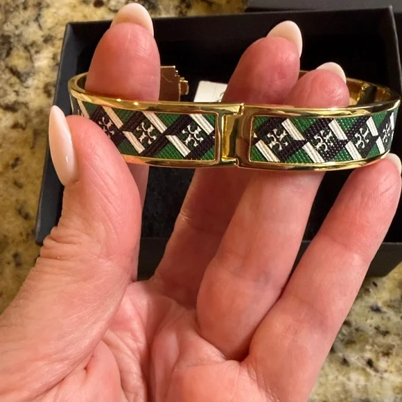 Tory Burch Gold and Green Geometric Bracelet - Picture 5 of 6